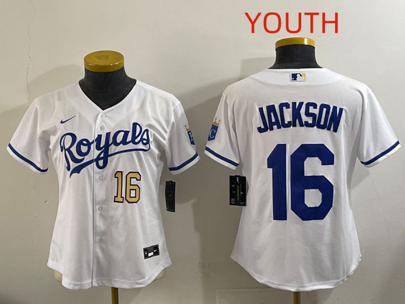 Youth Kansas City Royals #16 Jackson White Game Nike MLB Jersey style 003->youth mlb jersey->Youth Jersey